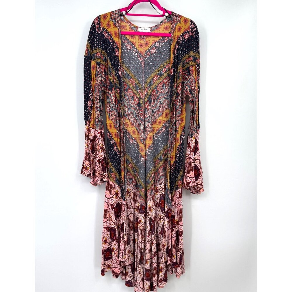 Umgee Kimono‎ Colorful Festival Boho Floral  Bell Sleeve Long Size large long li